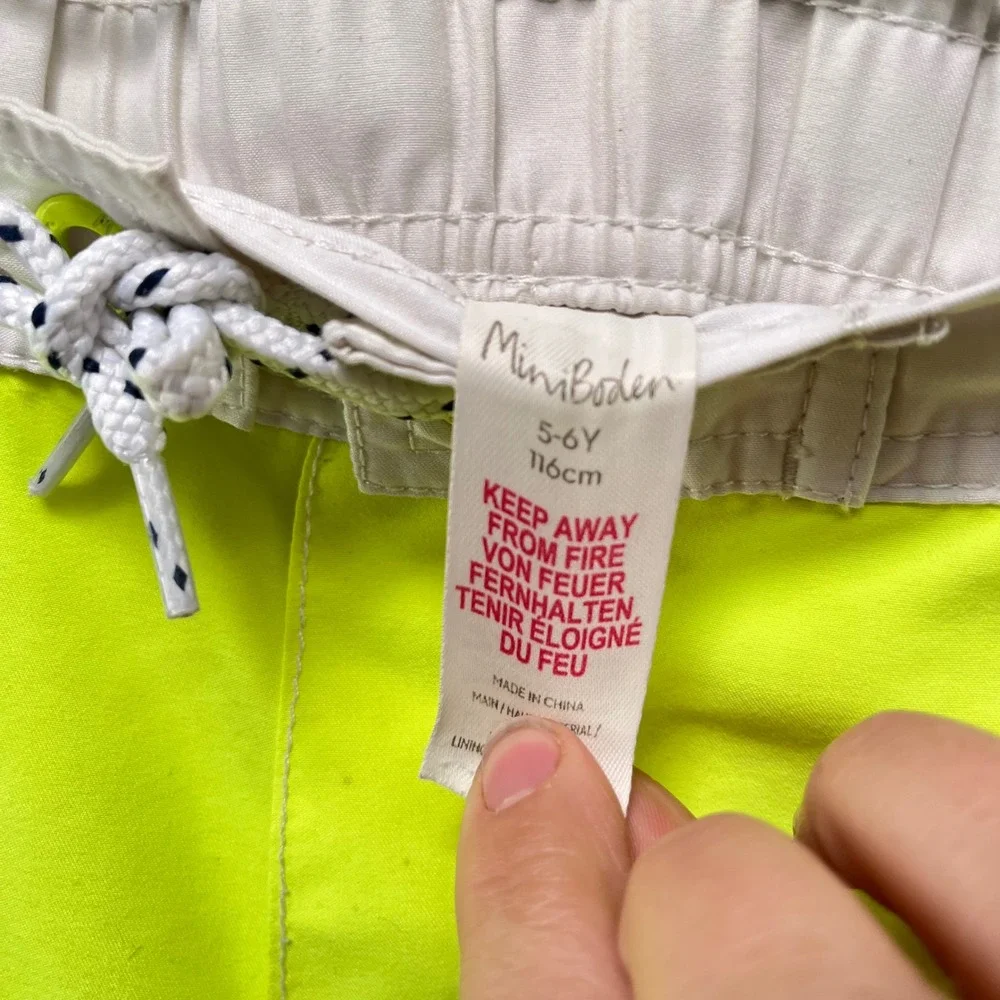 Mini Boden Boys‎ Neon Yellow Swim Trunks Board Shorts Size 5-6Y 116cm White Trim